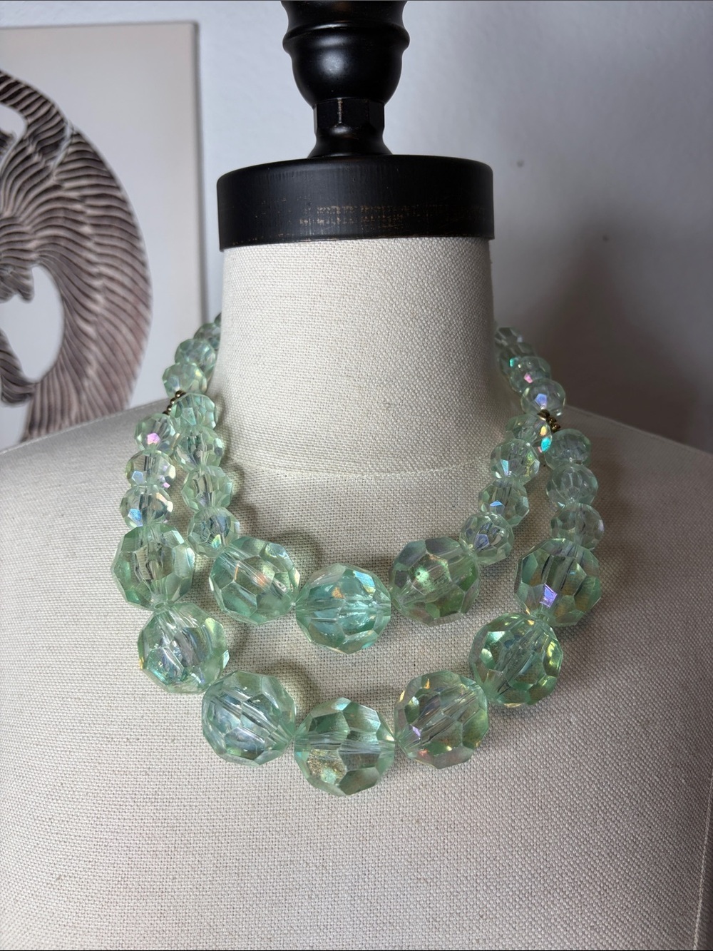 Vintage Mint Green Faceted Glass Bead Necklace